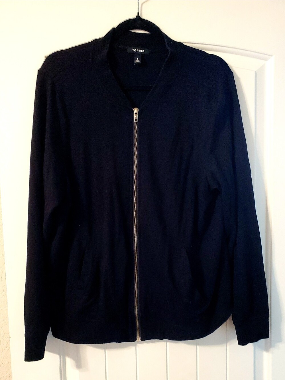 Torrid Black Front Zip Long Sleeve Jersey Bomber Jacket